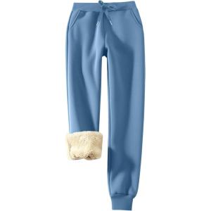 imageFlygo Womens Sherpa Fleece Lined Joggers Sweatpants Winter Warm Pants with Pockets XS2XLDusty Blue