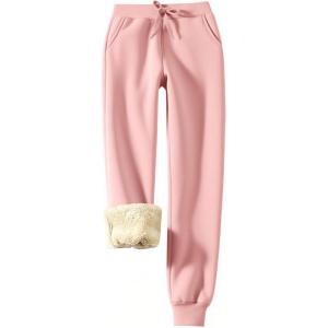 imageFlygo Womens Sherpa Fleece Lined Joggers Sweatpants Winter Warm Pants with Pockets XS2XLPink