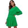 imageFlygo Womens Oversized Sweatshirt Dress Crewneck Patchwork Long Sleeve Pullover Tunic Flowy Pleated Mini DressesGreen