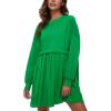 imageFlygo Womens Oversized Sweatshirt Dress Crewneck Patchwork Long Sleeve Pullover Tunic Flowy Pleated Mini DressesGreen