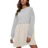 imageFlygo Womens Oversized Sweatshirt Dress Crewneck Patchwork Long Sleeve Pullover Tunic Flowy Pleated Mini DressesLight Grey