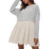 imageFlygo Womens Oversized Sweatshirt Dress Crewneck Patchwork Long Sleeve Pullover Tunic Flowy Pleated Mini DressesLight Grey