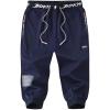 imageFlygo Mens Capri Joggers 34 Below Knee Workout Running Sports Sweat Shorts with Zipper PocketsNavy