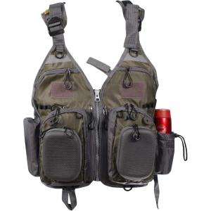 imageFlygo Fly Fishing Vests Multi Pocket Waistcoat Adjustable Size Gifts for Men and Women3 Army Green