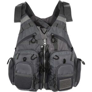 imageFlygo Fly Fishing Vests Multi Pocket Waistcoat Adjustable Size Gifts for Men and WomenGrey