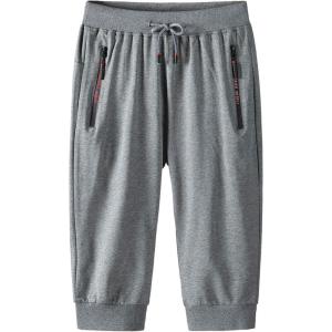 imageFlygo Mens Capri Joggers 34 Below Knee Workout Running Sports Sweat Shorts with Zipper Pockets02 Dark Grey