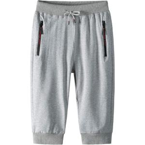 imageFlygo Mens Capri Joggers 34 Below Knee Workout Running Sports Sweat Shorts with Zipper Pockets02 Light Grey