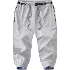 imageFlygo Mens Capri Joggers 34 Below Knee Workout Running Sports Sweat Shorts with Zipper PocketsLight Grey