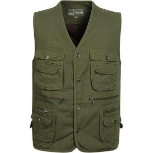 imageFlygo Mens Casual Cotton Outdoor Work Safari Travel Photo Vest with Multi PocketsLight Green