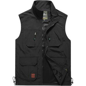 imageFlygo Mens Casual Lightweight MultiPockets Outdoor Work Fishing Travel Photo VestBlack