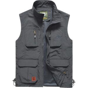 imageFlygo Mens Casual Lightweight MultiPockets Outdoor Work Fishing Travel Photo VestGrey