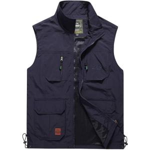 imageFlygo Mens Casual Lightweight MultiPockets Outdoor Work Fishing Travel Photo VestNavy Blue
