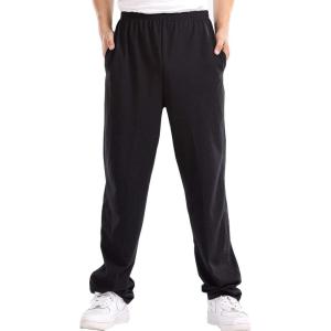 imageFlygo Mens Elastic Waist Open Bottom Jogger SweatpantsBlack
