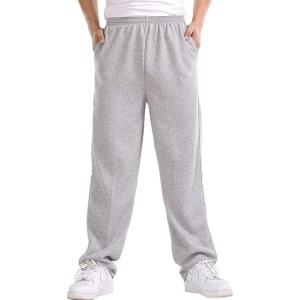 imageFlygo Mens Elastic Waist Open Bottom Jogger SweatpantsLight Grey