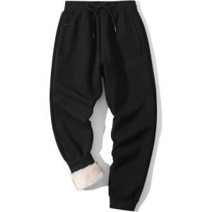 imageFlygo Mens Fleece Pants Winter Active Joggers Sweatpants Thermal Sherpa Lined Pants11 Black