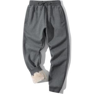 imageFlygo Mens Fleece Pants Winter Active Joggers Sweatpants Thermal Sherpa Lined Pants11 Dark Grey