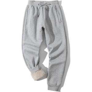 imageFlygo Mens Fleece Pants Winter Active Joggers Sweatpants Thermal Sherpa Lined Pants11 Light Grey