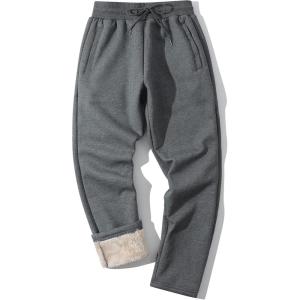 imageFlygo Mens Fleece Pants Winter Active Joggers Sweatpants Thermal Sherpa Lined PantsDark Grey