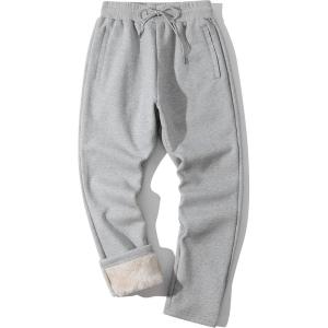imageFlygo Mens Fleece Pants Winter Active Joggers Sweatpants Thermal Sherpa Lined PantsLight Grey