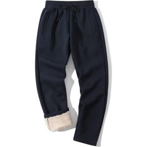 imageFlygo Mens Fleece Pants Winter Active Joggers Sweatpants Thermal Sherpa Lined PantsNavy