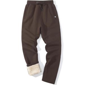 imageFlygo Mens Fleece Pants Winter Warm Joggers Pants Active Sherpa Lined SweatpantsBrown Straight