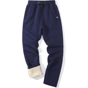 imageFlygo Mens Fleece Pants Winter Warm Joggers Pants Active Sherpa Lined SweatpantsNavy Straight