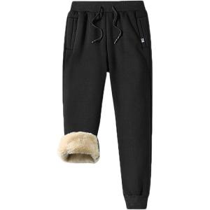 imageFlygo Mens Fleece Sherpa Lined Sweat Pants Winter Active Running Joggers PantsBlack