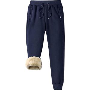 imageFlygo Mens Fleece Sherpa Lined Sweat Pants Winter Active Running Joggers PantsNavy