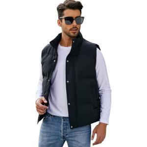 imageFlygo Mens Puffer Vest Winter Padded Vests Lightweight Stand Collar Sleeveless Quilted Jackets OuterwearBlack