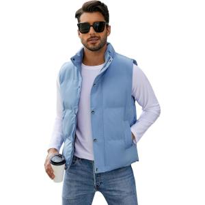 imageFlygo Mens Puffer Vest Winter Padded Vests Lightweight Stand Collar Sleeveless Quilted Jackets OuterwearBlue