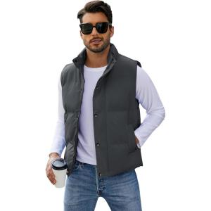 imageFlygo Mens Puffer Vest Winter Padded Vests Lightweight Stand Collar Sleeveless Quilted Jackets OuterwearDarkgrey
