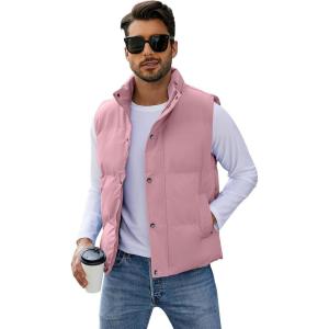imageFlygo Mens Puffer Vest Winter Padded Vests Lightweight Stand Collar Sleeveless Quilted Jackets OuterwearPink
