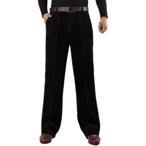 imageFlygo Mens Relaxed Fit HighWaisted Straight Leg Corduroy Pant NonIronBlack