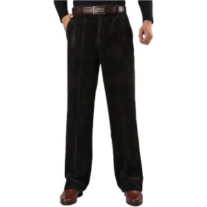 imageFlygo Mens Relaxed Fit HighWaisted Straight Leg Corduroy Pant NonIronDark Green