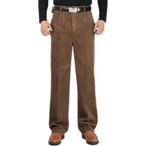 imageFlygo Mens Relaxed Fit HighWaisted Straight Leg Corduroy Pant NonIronKhaki