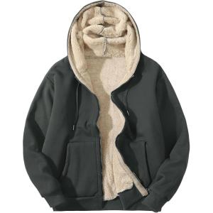 imageFlygo Mens Sherpa Hoodie Jacket Fleece Lined Zip Up Warm Hoodies Sweatshirt Winter Zipper Sweater Hooded CoatAshgrey