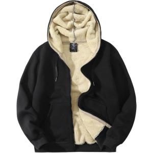 imageFlygo Mens Sherpa Hoodie Jacket Fleece Lined Zip Up Warm Hoodies Sweatshirt Winter Zipper Sweater Hooded CoatBlack