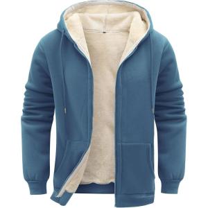 imageFlygo Mens Sherpa Hoodie Jacket Fleece Lined Zip Up Warm Hoodies Sweatshirt Winter Zipper Sweater Hooded CoatBluegrey