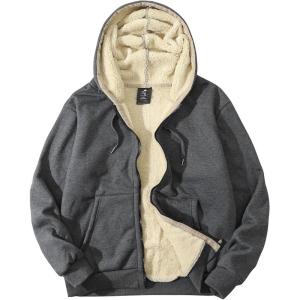 imageFlygo Mens Sherpa Hoodie Jacket Fleece Lined Zip Up Warm Hoodies Sweatshirt Winter Zipper Sweater Hooded CoatDark Grey
