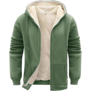 imageFlygo Mens Sherpa Hoodie Jacket Fleece Lined Zip Up Warm Hoodies Sweatshirt Winter Zipper Sweater Hooded CoatGreygreen