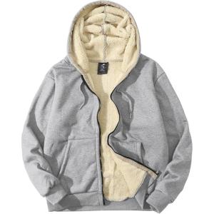 imageFlygo Mens Sherpa Hoodie Jacket Fleece Lined Zip Up Warm Hoodies Sweatshirt Winter Zipper Sweater Hooded CoatLight Grey