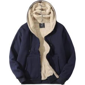imageFlygo Mens Sherpa Hoodie Jacket Fleece Lined Zip Up Warm Hoodies Sweatshirt Winter Zipper Sweater Hooded CoatNavy
