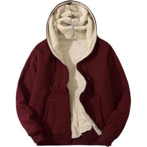 imageFlygo Mens Sherpa Hoodie Jacket Fleece Lined Zip Up Warm Hoodies Sweatshirt Winter Zipper Sweater Hooded CoatWinered