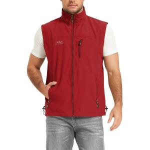 imageFlygo Mens Summer Casual Lightweight Outdoor Work Fishing Photo Travel Utility Vest with Pockets01 Red