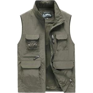 imageFlygo Mens Summer Casual Lightweight Outdoor Work Fishing Photo Travel Utility Vest with Pockets02 Khaki