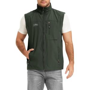imageFlygo Mens Summer Casual Lightweight Outdoor Work Fishing Photo Travel Utility Vest with PocketsArmy Green