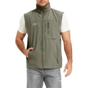 imageFlygo Mens Summer Casual Lightweight Outdoor Work Fishing Photo Travel Utility Vest with PocketsKhaki