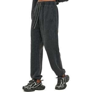 imageFlygo Mens Sweatpants Athletic Acid Washed Cotton Gym Elastic Waist Drawstring Jogger Track Pants Cinch Bottom with PocketsBlack