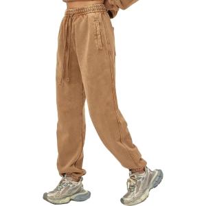 imageFlygo Mens Sweatpants Athletic Acid Washed Cotton Gym Elastic Waist Drawstring Jogger Track Pants Cinch Bottom with PocketsCoffee