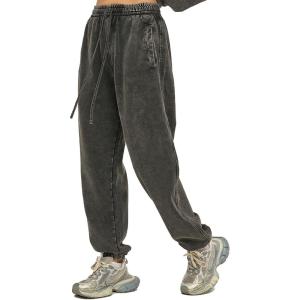 imageFlygo Mens Sweatpants Athletic Acid Washed Cotton Gym Elastic Waist Drawstring Jogger Track Pants Cinch Bottom with PocketsDarkgrey
